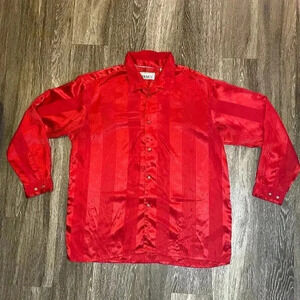 Mens Red Slick Button Up Shirt - XL